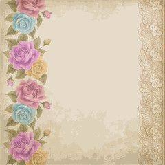 Old paper background with roses