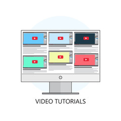 Flat vector illustration.Video tutorials. Study and learning 