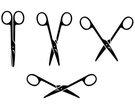 Silhouette image of opening and closing small scissors