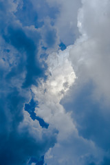 Dramatic sky with stormy clouds above the sun