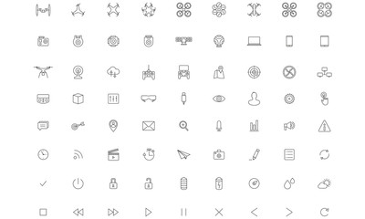 Flying Drone , Camera, Vector Thin Icon set