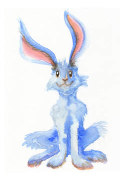 Blue bunny hand painted with aqua color