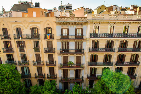 Facade of typical residential building in  Eixample district