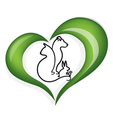 Cat dog rabbit and bird love heart logo vector