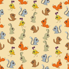 Seamless colorful background made of  cartoons of cute baby anim