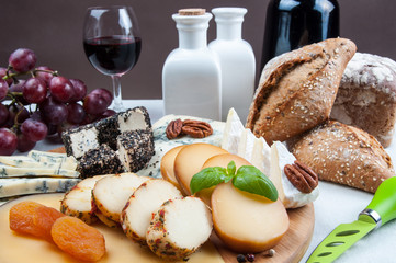 Assorted cheese on table