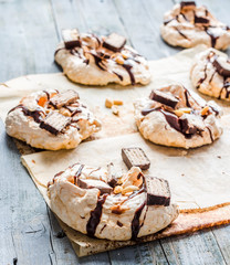 meringue with chocolate and caramel, sweet dessert