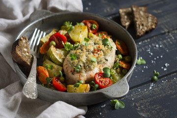 chicken breast baked with vegetables 