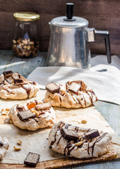 meringue with chocolate and caramel, sweet dessert
