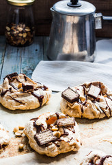 meringue with chocolate and caramel, sweet dessert