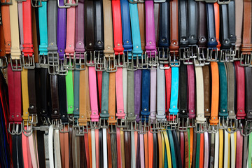 colorful leather waistbands detail