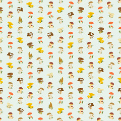 Seamless colorful background made of  different kind of mushroom