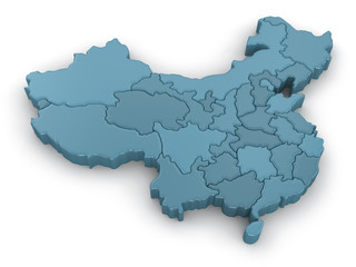 Map of China. Image with clipping path.
