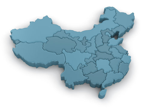Map of China. Image with clipping path.