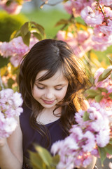 Obraz na płótnie Canvas Small girl amid cherry bloom