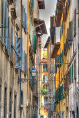 narrow street in Florence in hdr