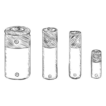 Vector Set of Sketch Batteries - C, AA, AAA, A23.