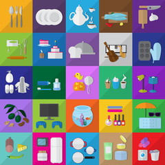 Flat Icons Set: Vector Illustration, Graphic Design. Collection Of Colorful Icons. For Web, Websites, Print, Presentation Templates, Mobile Applications And Promotional Materials