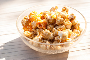 a lot of golden caramel corn close up