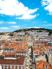 Fototapeta na wymiar Lisbon, Portugal city skyline over Santa Justa Rua.