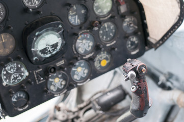 Plane cockpit, old aircraft interior