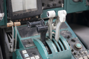 Plane cockpit, old aircraft interior