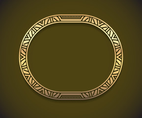 Pretty gold unusual oval frame with shadow on dark background fo