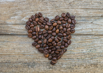 Heart made of coffee beans 