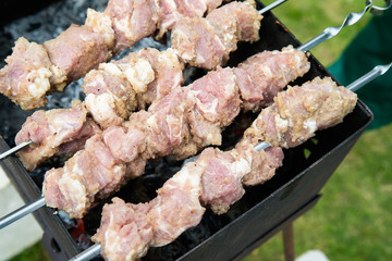 Man preparing meat on the grill