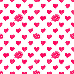 seamless pattern background with lipsticks prints and doodle hea