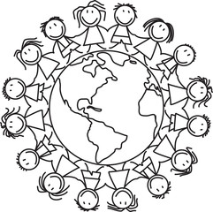 Kids on world - group of children on globe - illustration