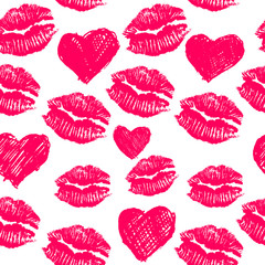 seamless pattern background with lipsticks prints and doodle hea