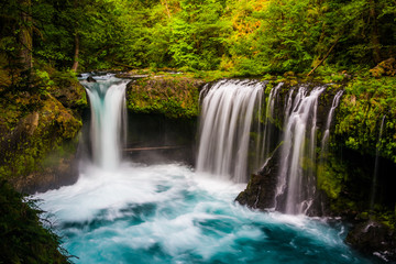 View of Spirit Falls on the Little White Salmon River in the Col