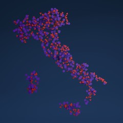 Mappa Italia 3d formata da cerchi rossi su sfondo scuro