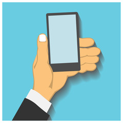 Flat design style illustration. Business hand holding smart phon