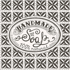 Hand drawn label and pattern for handmade soap bar