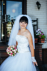 Wedding. Young Gentle Quiet Bride in Classic White Veil