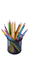 Fototapeta premium Bunch of color pencils in a stand over the white background