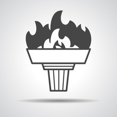 black torch icon with flame on a grey background