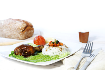 Oven cooked Chicken leg dish with rice 