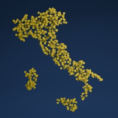 Mappa Italia 3d formata da quadrati gialli su sfondo scuro