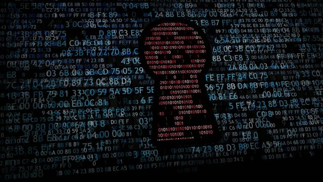 hex code and binary code in the keyhole. cybersecurity