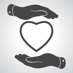 two hands protecting heart icon, vector illustration