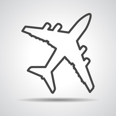 line art airplane pictogram on a grey background