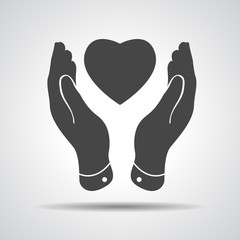 flat heart icon in hands, vector illustration