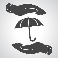 two hands protecting umbrella icon