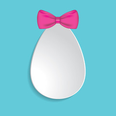 Paper Easter egg sign icon with pink bow. Easter tradition symbo