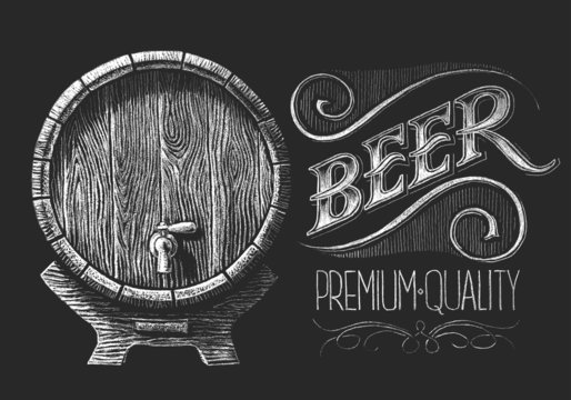 Barrel Of Beer On Chalkboard