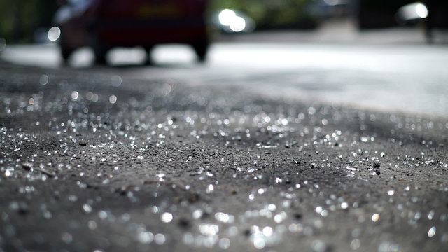 Roadside broken glass.