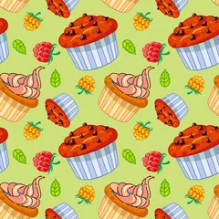 Foto auf Leinwand Seamless pattern with muffins © LaFifa